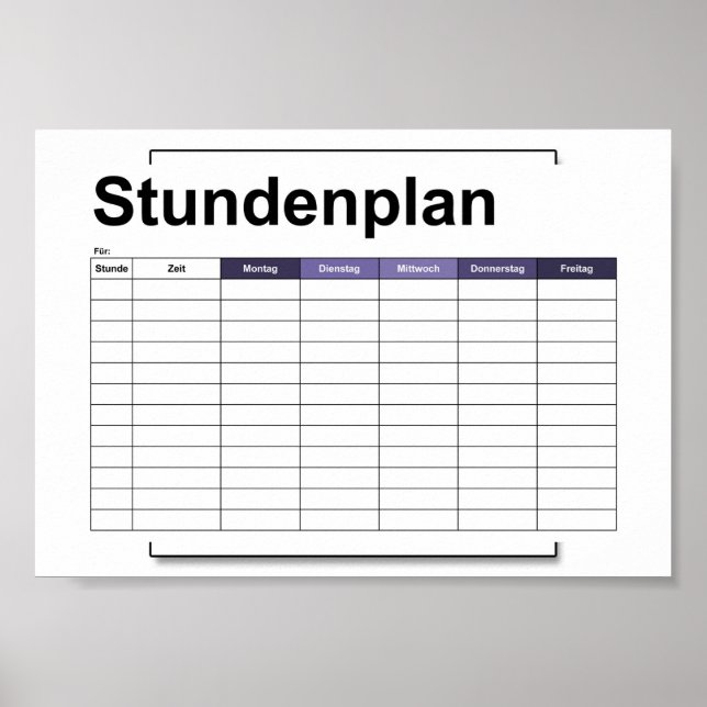 Póster stundenplan, horarios, horarios, poster, deutsch p (Frente)