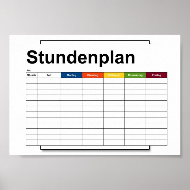 Póster stundenplan, horarios, horarios, poster, deutsch p (Frente)