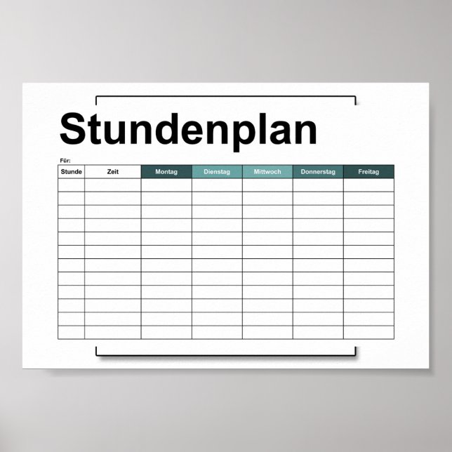 Póster stundenplan, horarios, horarios, poster, deutsch p (Frente)