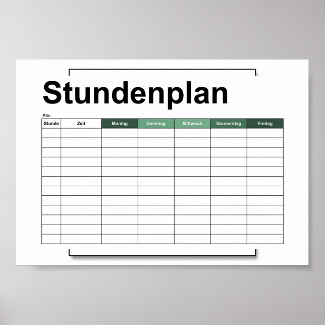Póster stundenplan, horarios, horarios, poster, deutsch p (Frente)