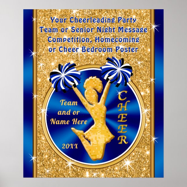 Póster Stunning Blue and Gold Cheer Posters, PERSONALIZED (Frente)