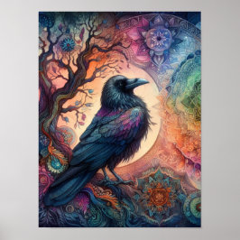 Póster Stunning Crow Tree of Life Mandala Pagan Gothic