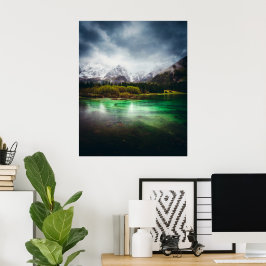 Póster Stunning rainy day at lake Fusine, Italy