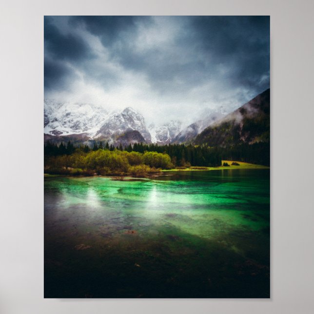 Póster Stunning rainy day at lake Fusine, Italy (Frente)