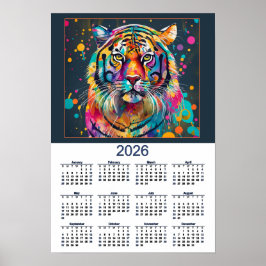 Póster Stunning Watercolor Tiger 2026 Calendar 