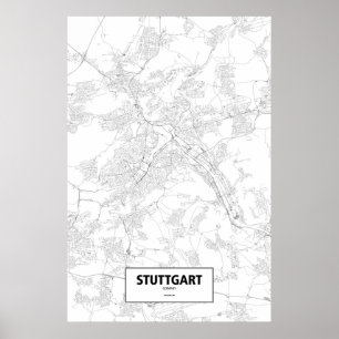 Póster Stuttgart, Alemania (negro sobre blanco)