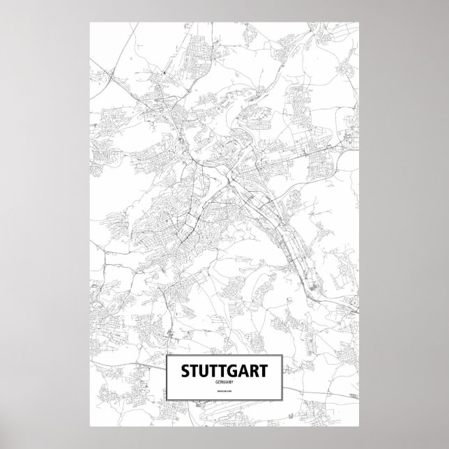 Póster Stuttgart, Alemania (negro sobre blanco) (Frente)