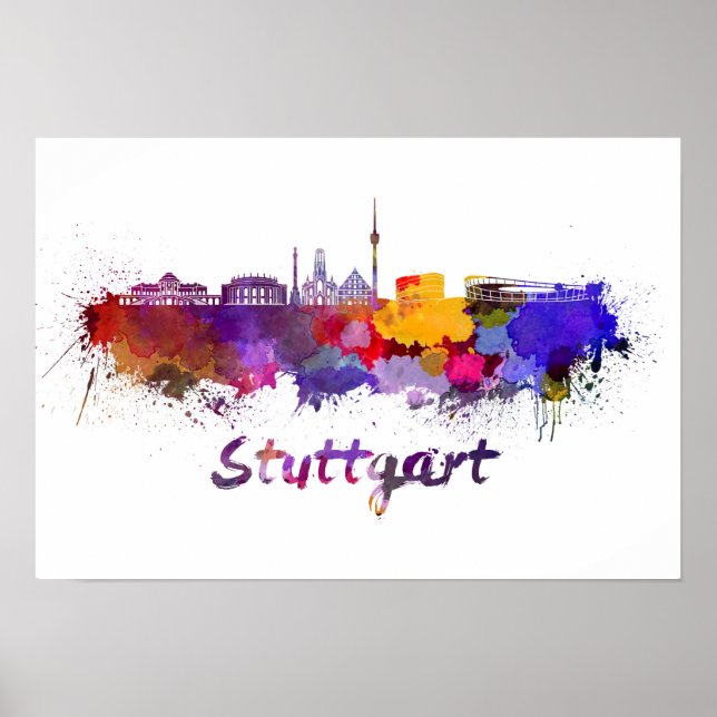 Póster Stuttgart skyline in watercolor (Frente)