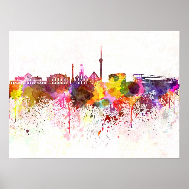 Póster Stuttgart skyline in watercolor background (Frente)