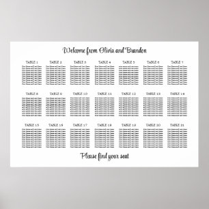 Póster Stylish 21 Table Wedding Seating Chart Poster