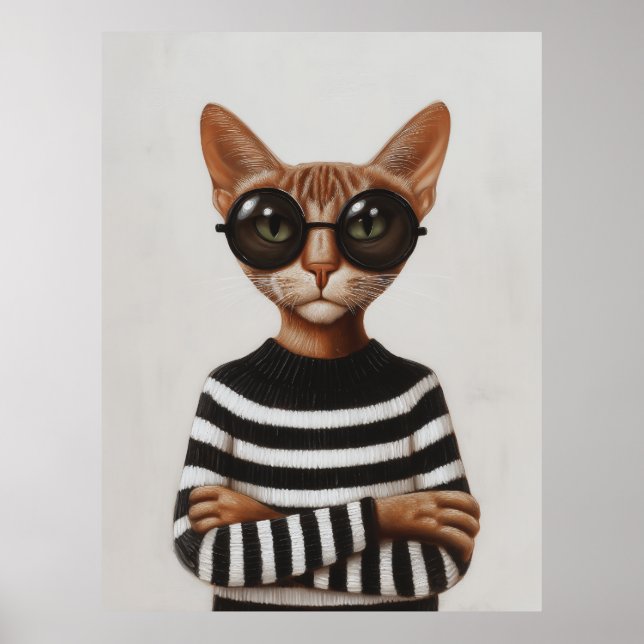 Póster Stylish Cat With Round Glasses (Frente)