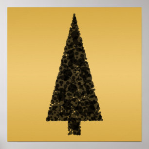 Póster Stylish Christmas Tree. Black and Gold.