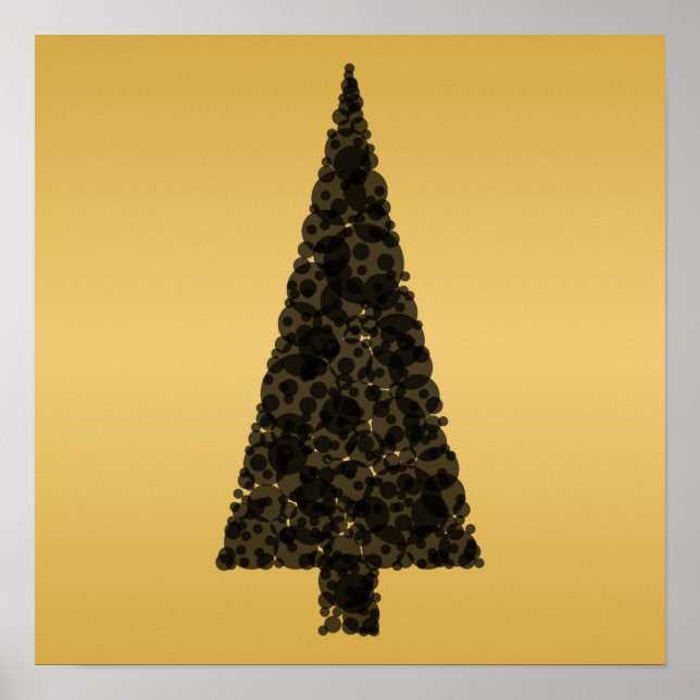 Póster Stylish Christmas Tree. Black and Gold. (Frente)