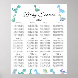 Póster Stylish Dinosaur Baby Shower White