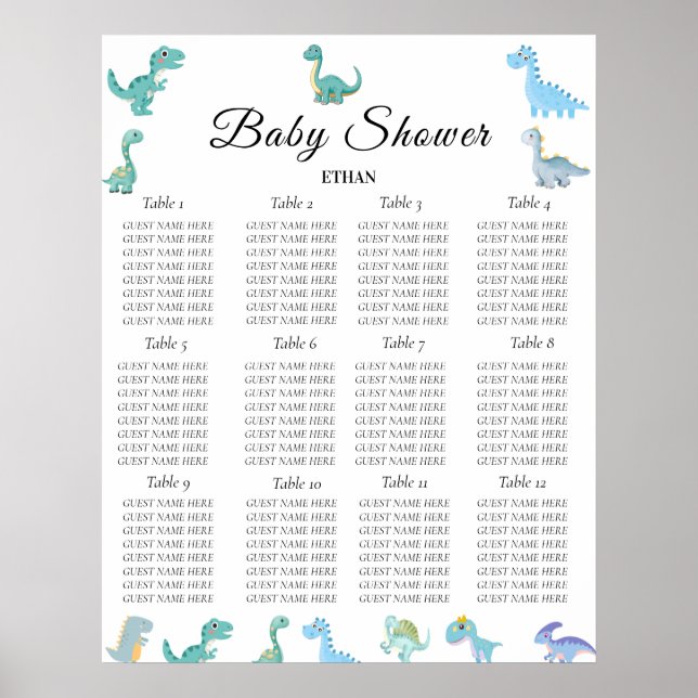 Póster Stylish Dinosaur Baby Shower White (Frente)