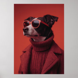 Póster Stylish Dog Portrait in Red