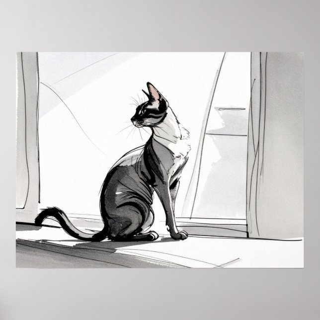 Póster Stylish Minimalist Art Cat in the City Sunning  (Frente)