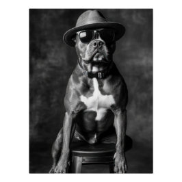 Póster Stylish Pitbull with Hat and Sunglasses