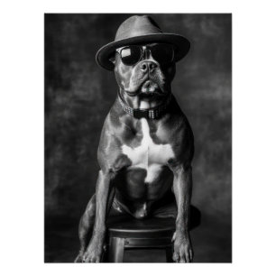 Póster Stylish Pitbull with Hat and Sunglasses