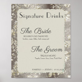 Póster Stylish Vintage Pewter Wedding Signature Drinks