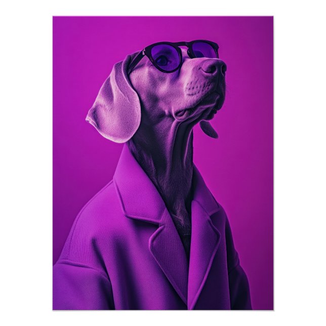 Póster Stylish Weimaraner with Glasses and Neon Coat (Anverso)