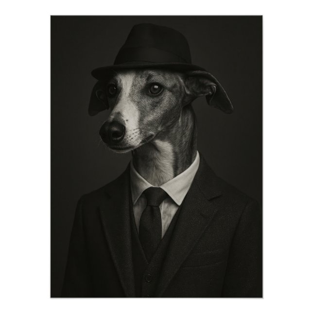 Póster Stylish Whippet in Suit & Fedora - Classic (Anverso)