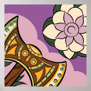 Póster Stylized Axe and Flower Design