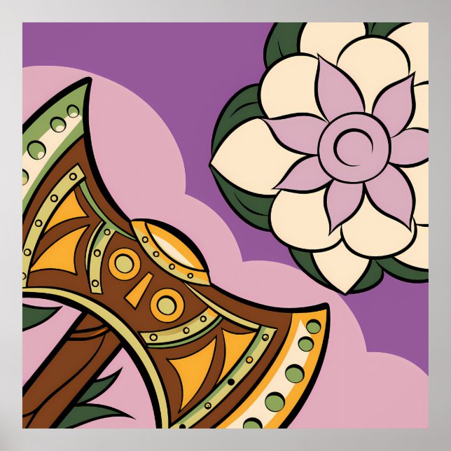 Póster Stylized Axe and Flower Design (Frente)