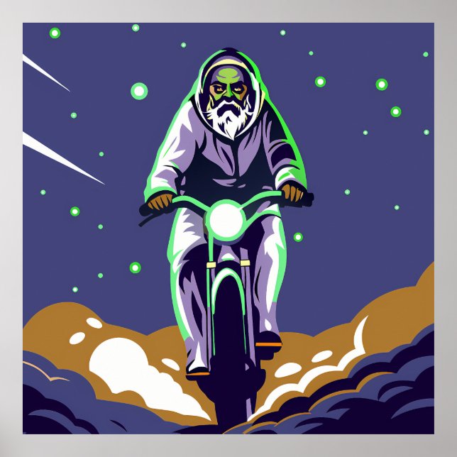 Póster Stylized Bearded Figure Riding a Motorcycle (Frente)