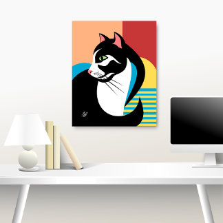Póster Stylized Black and White Cat Art