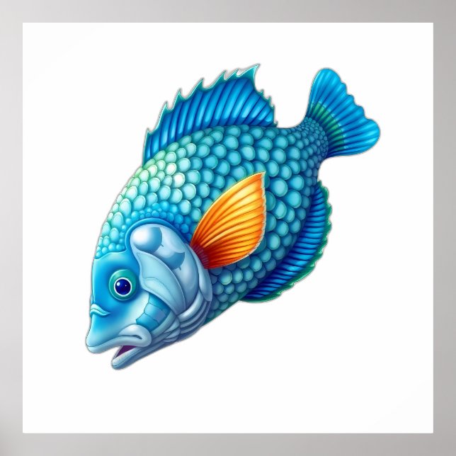 Póster Stylized Blue Fish with Orange Fin (Frente)