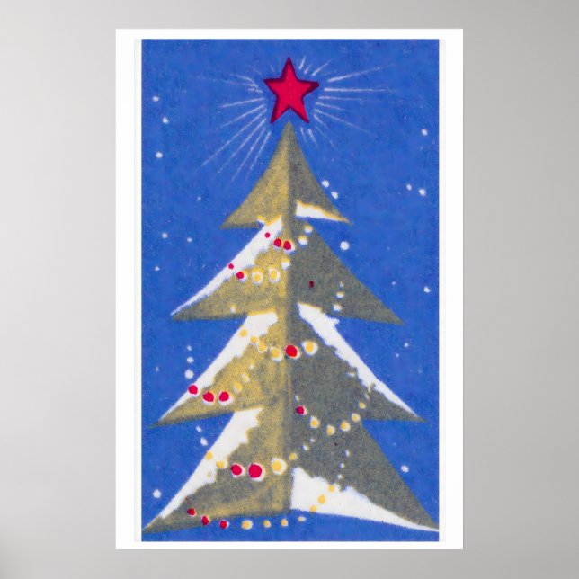 Póster Stylized Christmas Tree Mid-Century Matchbox Label (Frente)