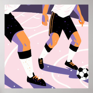 Póster Stylized Football Players Dribbling a Soccer Ball