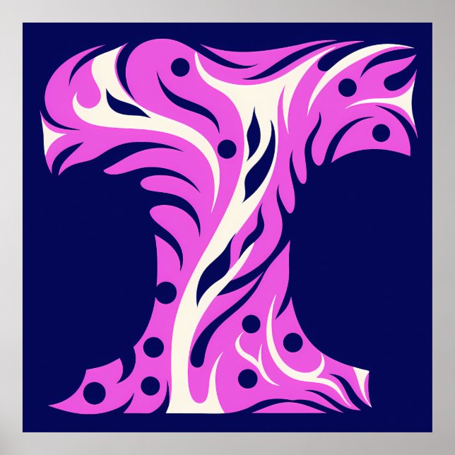 Póster Stylized Letter T with Abstract Floral Design (Frente)