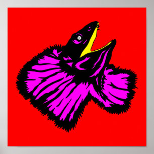 Póster Stylized Neon Pink Frilled-neck Lizard