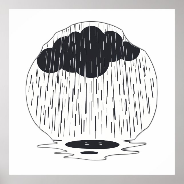 Póster Stylized Rain Cloud with Falling Rain and Puddle (Frente)