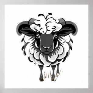 Póster Stylized Ram Illustration with Curly Fleece