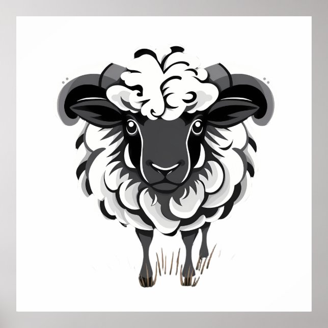 Póster Stylized Ram Illustration with Curly Fleece (Frente)