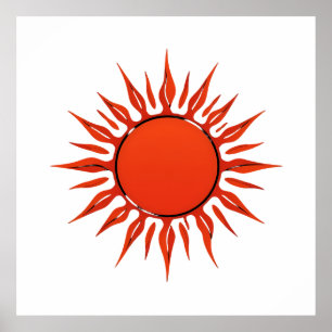 Póster Stylized Red Sun with Sharp Rays