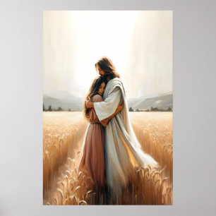 Póster Su amoroso abrazo Jesús abrazando a la mujer sanan