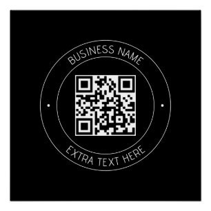 Póster Su código QR y texto editable Negro y blanco