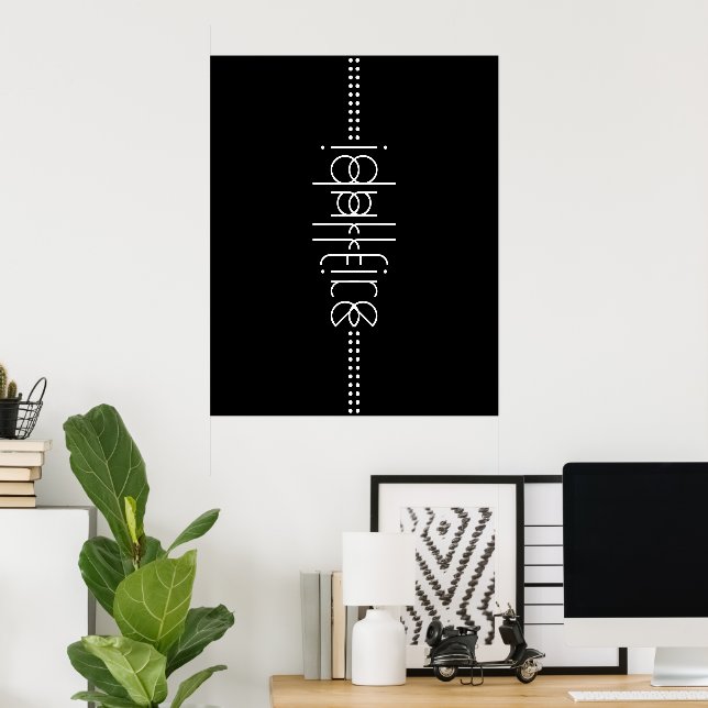Póster Su nombre como glifos extranjeros único negro (Oficina en casa)