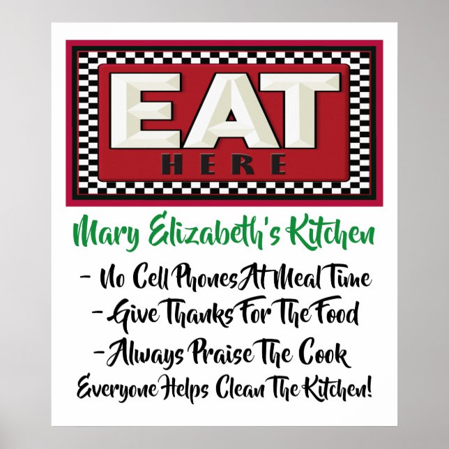 Póster Su Poster de reglas de cocina (Frente)