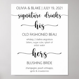 Póster Su y su firma beben Rótulo bar Boda