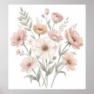 Póster Suave Bouquet de Anémonas Aquarela Suavidad