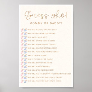 Póster Suave juego neutral de Baby Shower adivina quién