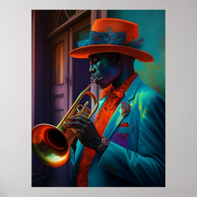 Póster Suave jugador de trompeta de jazz de Nueva Orleans (Frente)