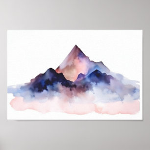 Póster Suave Pastel Abstracto Watercoloración Montañas Ar