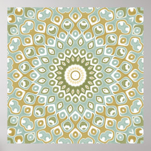 Póster Suave patrón de mandala geométrico en verde salvia