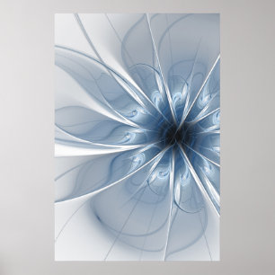 Póster Suave y delicado flor de fantasía fractal azul